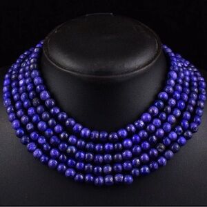 Elegant 652 Cts Natural 5 Strand Blue Lapis Lazuli Round Shape Beads Necklace
